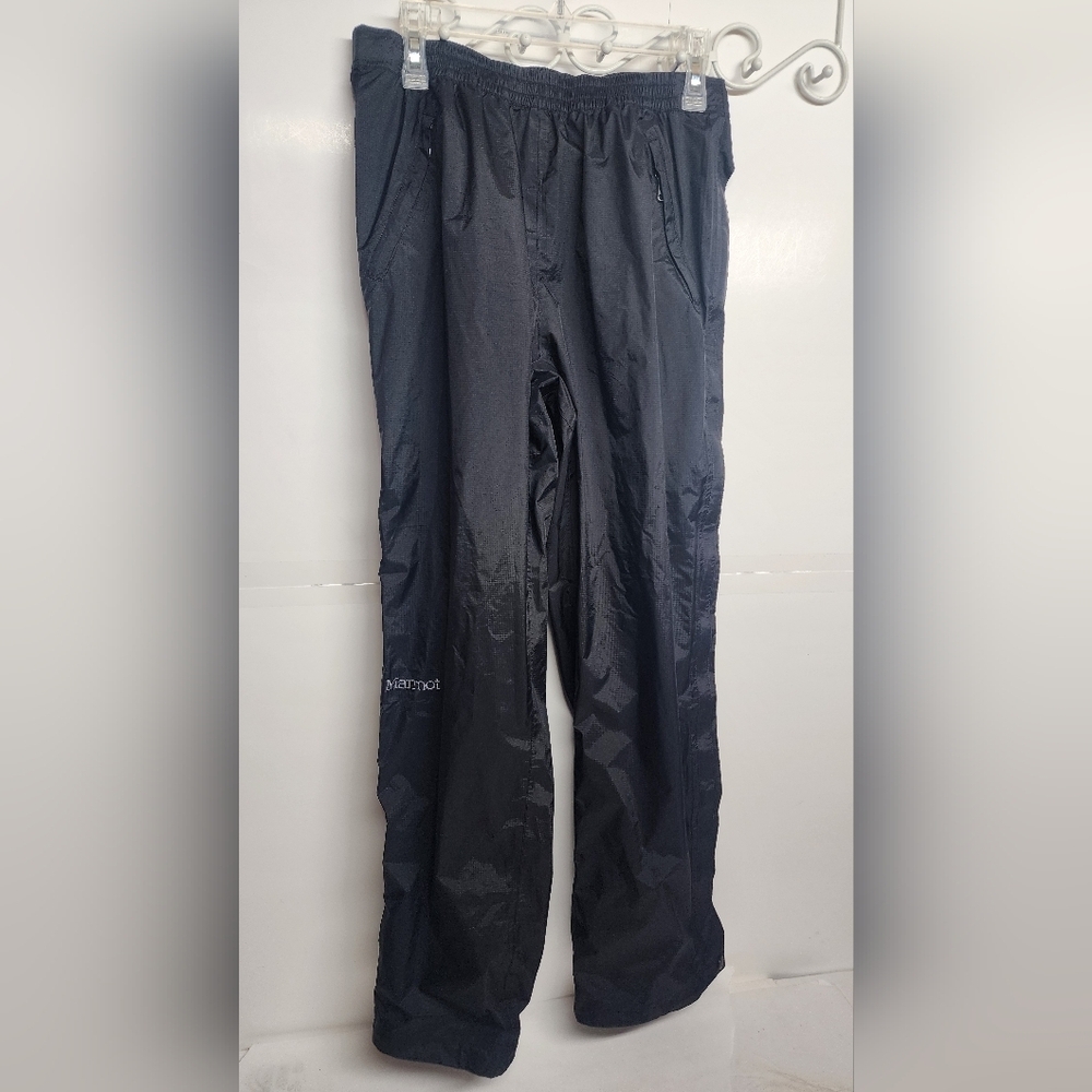 Marmot Black Nylon Velcro W/Side Zips All The Way Down To Ankle Rain Pants